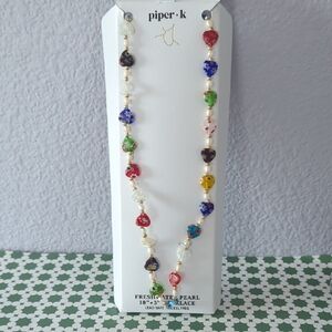 Piper K Multicolor Beaded Hearts & Freshwater Pearl Necklace